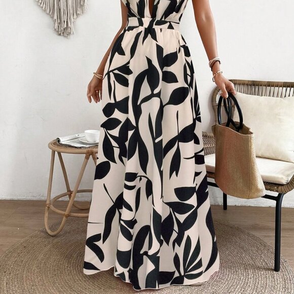 Multicolor Sexy Women's Spaghetti Strap Backless Allover Printed Beach Dress - Picture 4 of 5